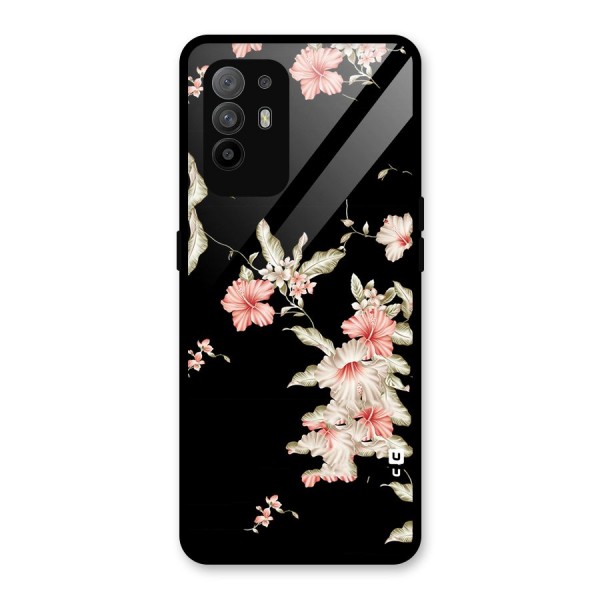 Black Floral Glass Back Case for Oppo F19 Pro Plus 5G