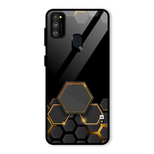 Black Gold Hexa Glass Back Case for Galaxy M21