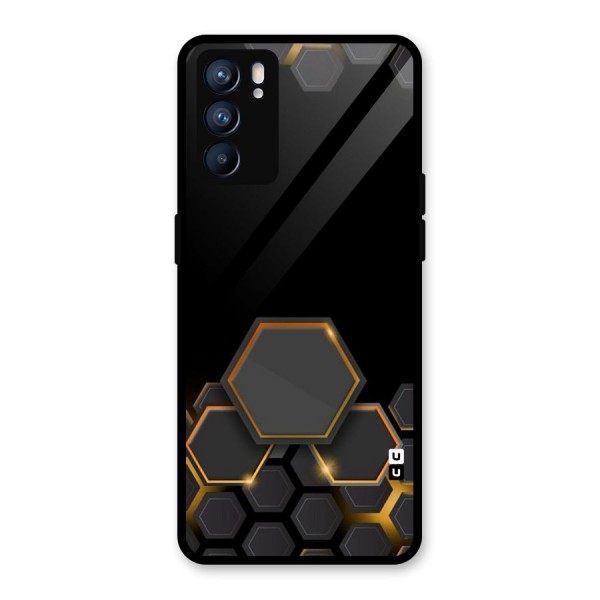 Black Gold Hexa Glass Back Case for Oppo Reno6 5G