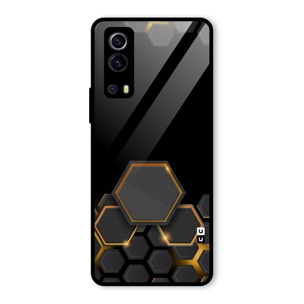 Black Gold Hexa Glass Back Case for Vivo iQOO Z3