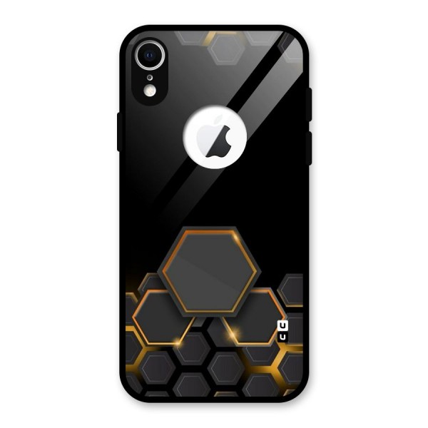 Black Gold Hexa Glass Back Case for iPhone XR Logo Cut