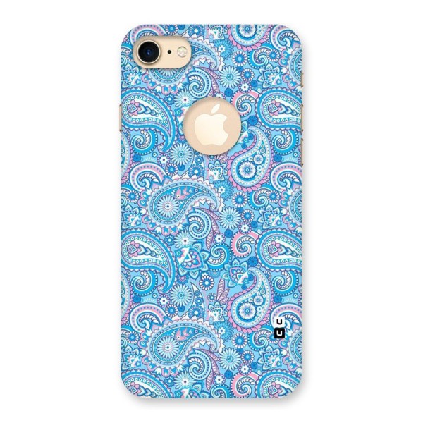 Blue Block Pattern Back Case for iPhone 7 Logo Cut