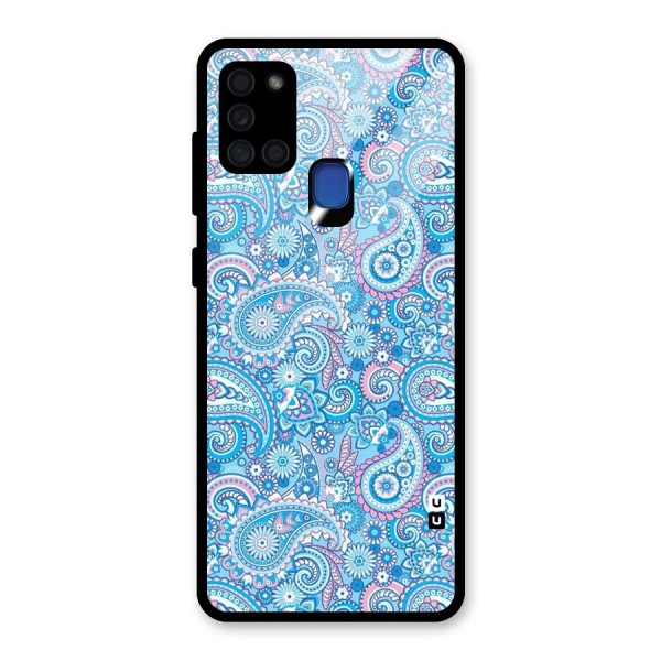Blue Block Pattern Glass Back Case for Galaxy A21s