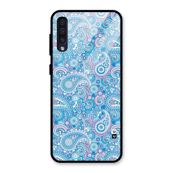 Blue Block Pattern Glass Back Case for Galaxy A50