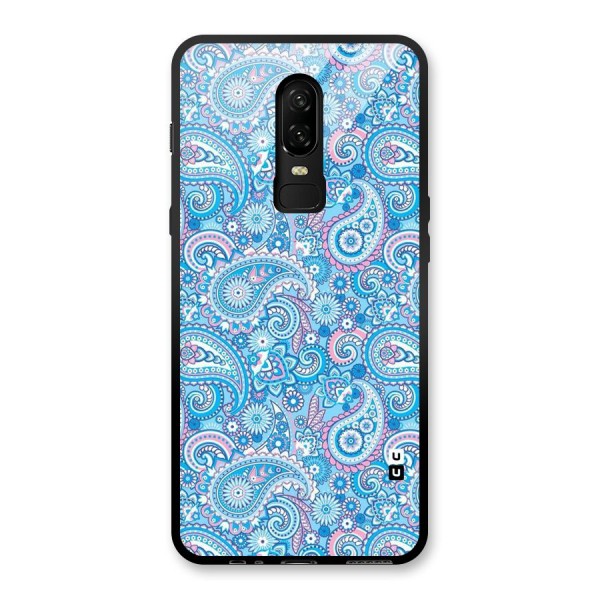 Blue Block Pattern Glass Back Case for OnePlus 6