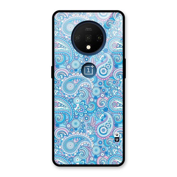 Blue Block Pattern Glass Back Case for OnePlus 7T