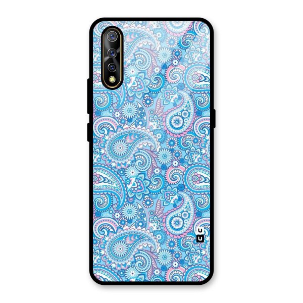 Blue Block Pattern Glass Back Case for Vivo S1