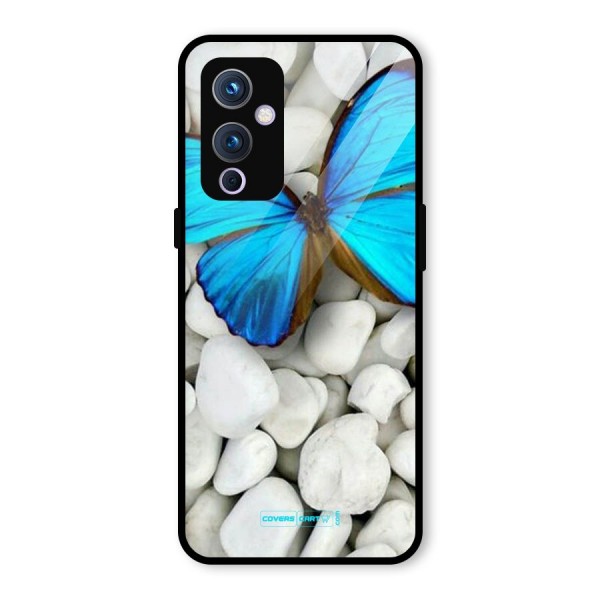 Blue Butterfly Glass Back Case for OnePlus 9