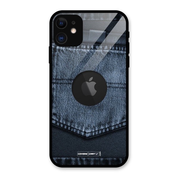 Blue Denim Glass Back Case for iPhone 11 Logo Cut