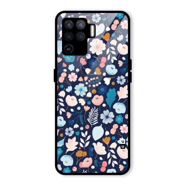 Blue Floral Glass Back Case for Oppo F19 Pro