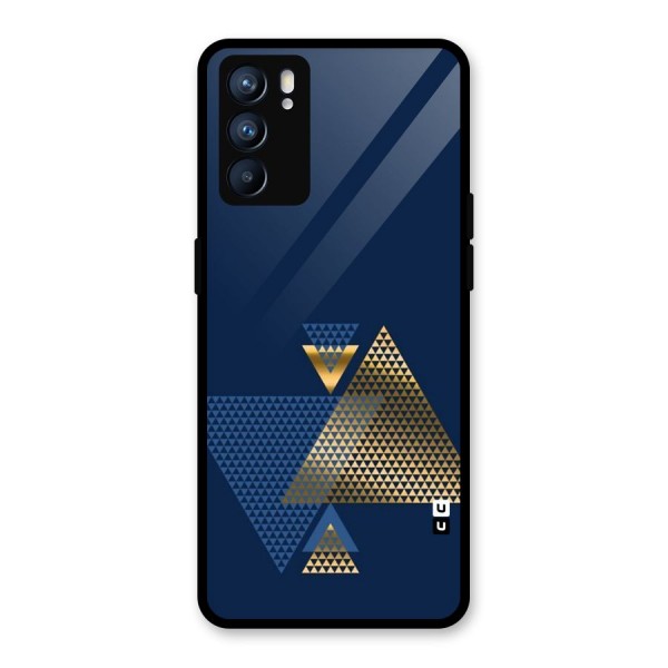 Blue Gold Triangles Glass Back Case for Oppo Reno6 5G