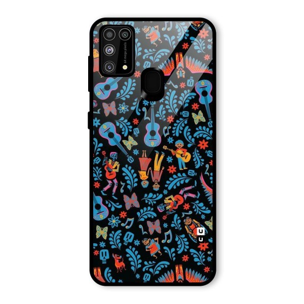 Blue Guitar Pattern Glass Back Case for Galaxy M31