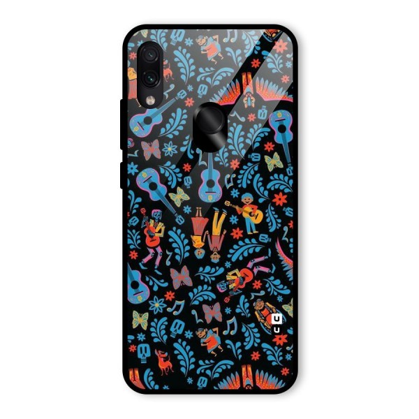 Blue Guitar Pattern Glass Back Case for Redmi Note 7