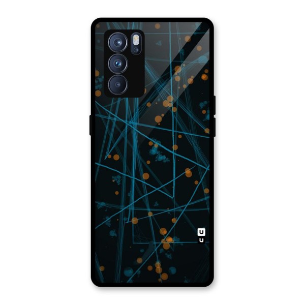 Blue Lines Gold Dots Glass Back Case for Oppo Reno6 Pro 5G