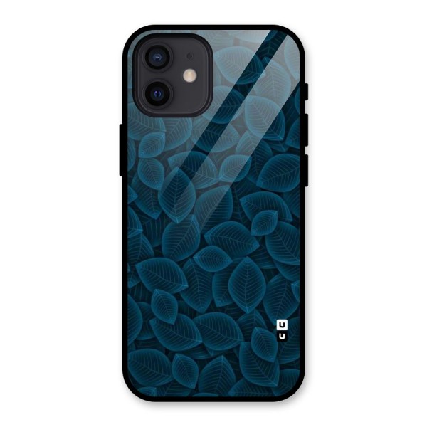 Blue Thin Leaves Glass Back Case for iPhone 12