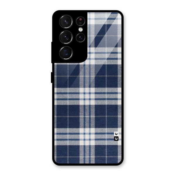 Blue White Check Glass Back Case for Galaxy S21 Ultra 5G