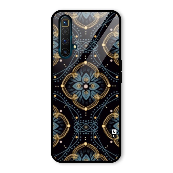 Blue With Black Flower Glass Back Case for Realme X3