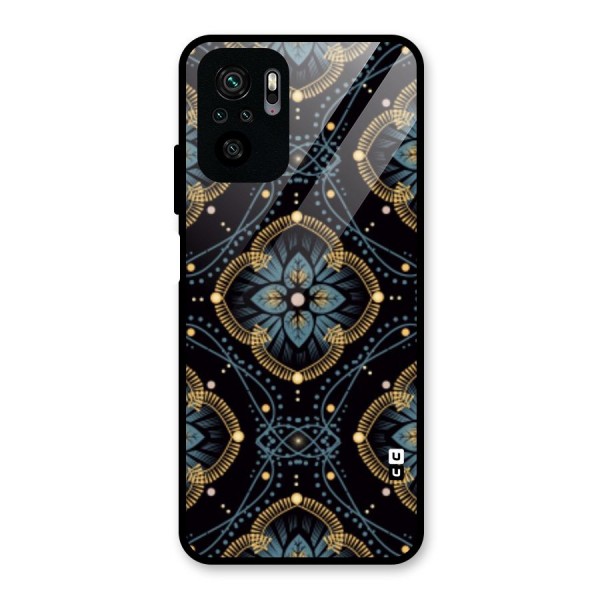 Blue With Black Flower Glass Back Case for Redmi Note 10S