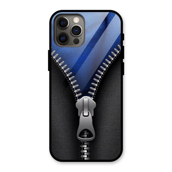 Blue Zipper Glass Back Case for iPhone 12 Pro