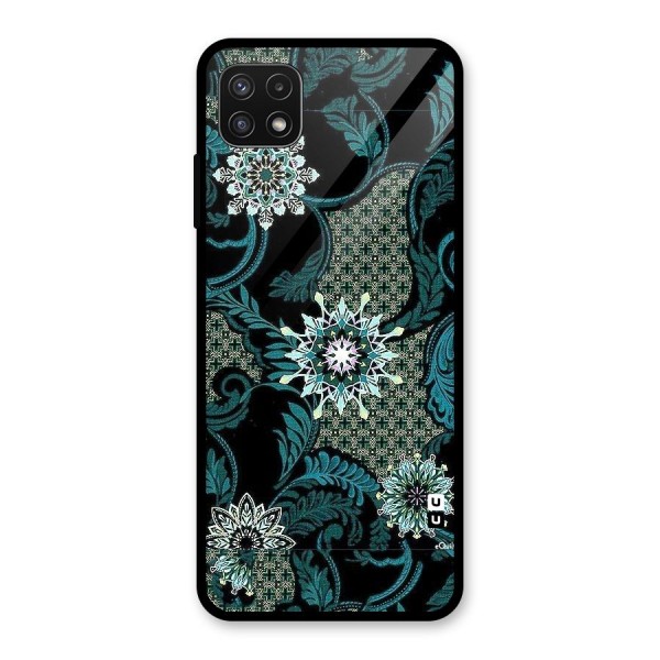 Bottle Green Floral Glass Back Case for Galaxy A22 5G