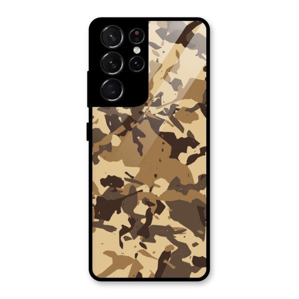 Brown Camouflage Army Glass Back Case for Galaxy S21 Ultra 5G