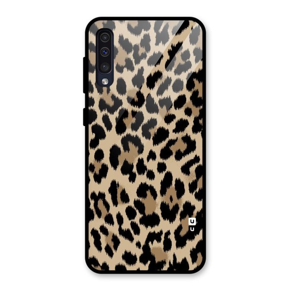 Brown Leapord Print Glass Back Case for Galaxy A50