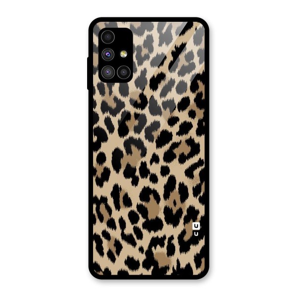 Brown Leapord Print Glass Back Case for Galaxy M51