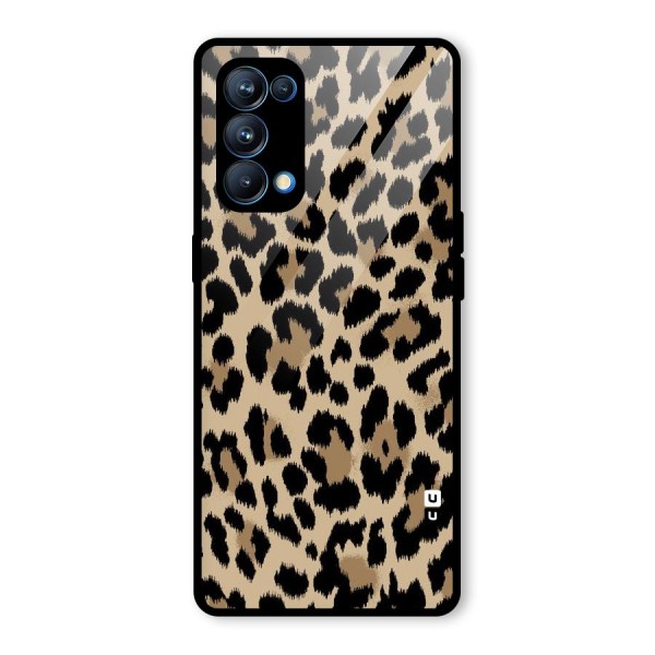 Brown Leapord Print Glass Back Case for Oppo Reno5 Pro 5G