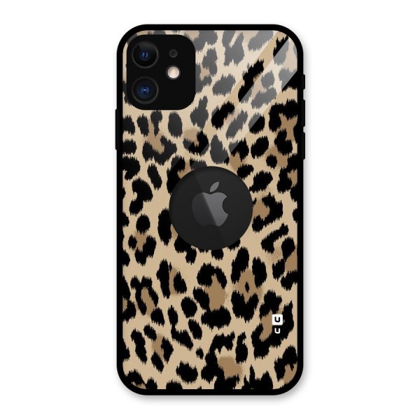 Brown Leapord Print Glass Back Case for iPhone 11 Logo Cut