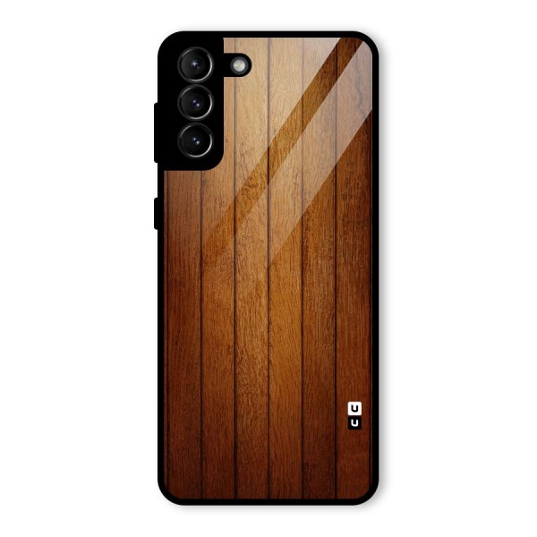Brown Wood Design Glass Back Case for Galaxy S21 Plus