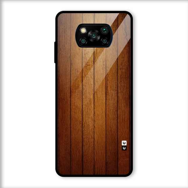 Brown Wood Design Glass Back Case for Poco X3