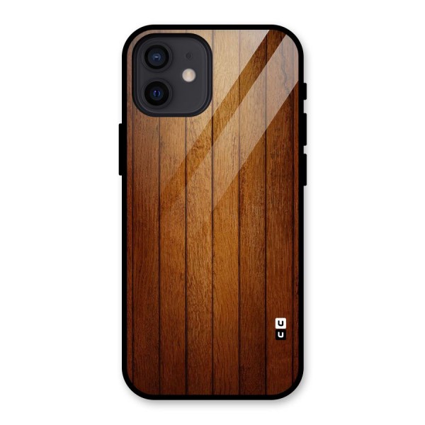 Brown Wood Design Glass Back Case for iPhone 12