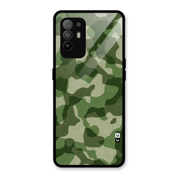 Camouflage Pattern Art Glass Back Case for Oppo F19 Pro Plus 5G