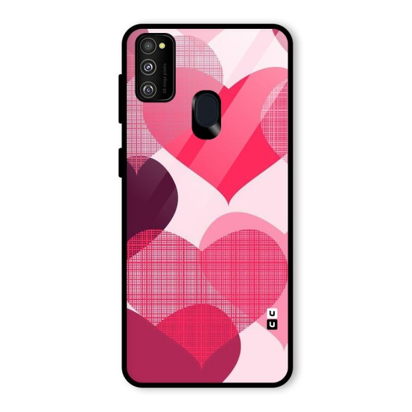 Check Pink Hearts Glass Back Case for Galaxy M21