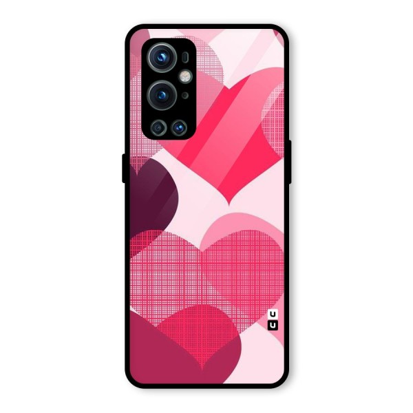 Check Pink Hearts Glass Back Case for OnePlus 9 Pro