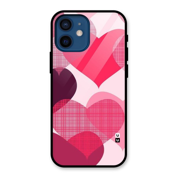 Check Pink Hearts Glass Back Case for iPhone 12 Mini