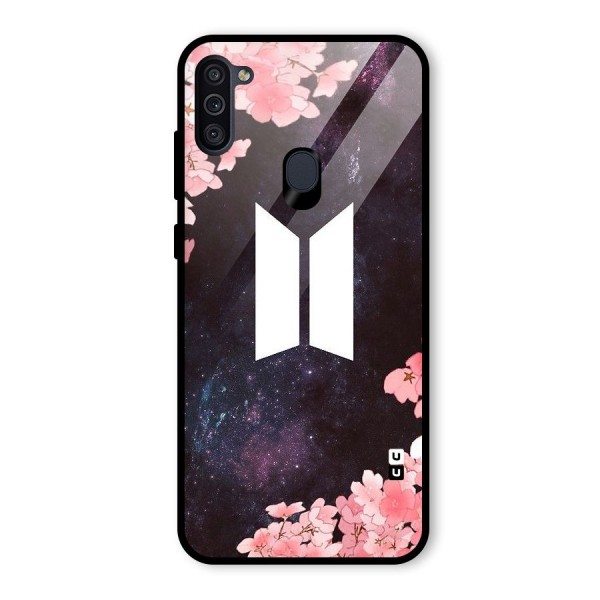 Cherry Blossom Pause Design Glass Back Case for Galaxy M11