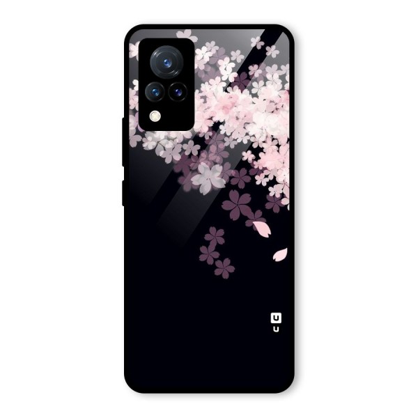 Cherry Flowers Pink Glass Back Case for Vivo V21 5G