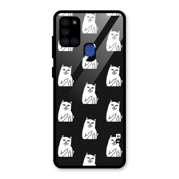 Chill Cat Pattern Glass Back Case for Galaxy A21s