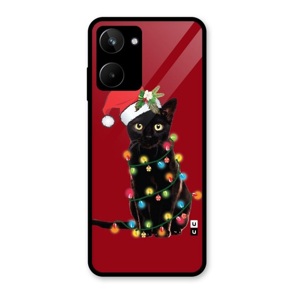 Christmas Cap Cat Glass Back Case for Realme 10