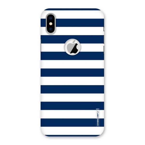 Classic Blue White Stripes Back Case for iPhone XS Logo Cut