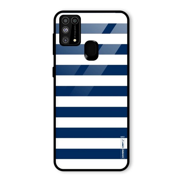 Classic Blue White Stripes Glass Back Case for Galaxy M31