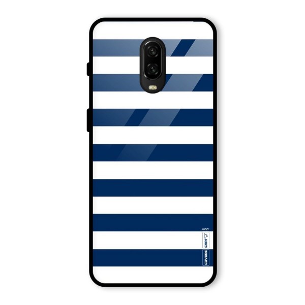 Classic Blue White Stripes Glass Back Case for OnePlus 6T
