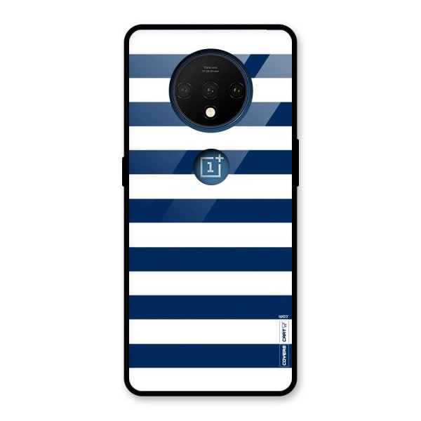 Classic Blue White Stripes Glass Back Case for OnePlus 7T
