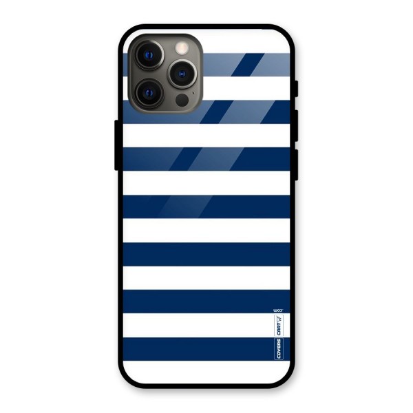 Classic Blue White Stripes Glass Back Case for iPhone 12 Pro Max