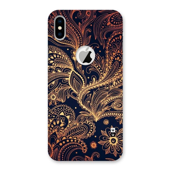 Classy Golden Leafy Design Back Case for iPhone XS Logo Cut