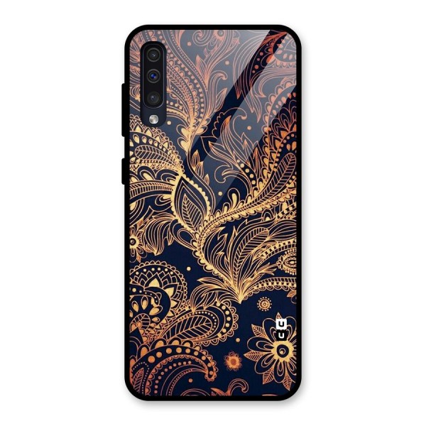 Classy Golden Leafy Design Glass Back Case for Galaxy A50