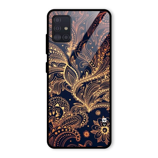 Classy Golden Leafy Design Glass Back Case for Galaxy A51