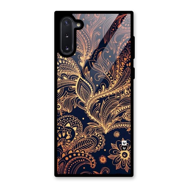 Classy Golden Leafy Design Glass Back Case for Galaxy Note 10
