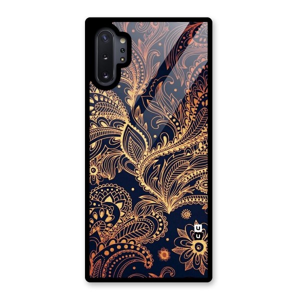 Classy Golden Leafy Design Glass Back Case for Galaxy Note 10 Plus